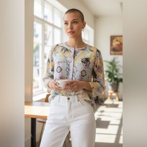 Anthropologie Fig and Flower Boho Pastel Floral Blouse Large